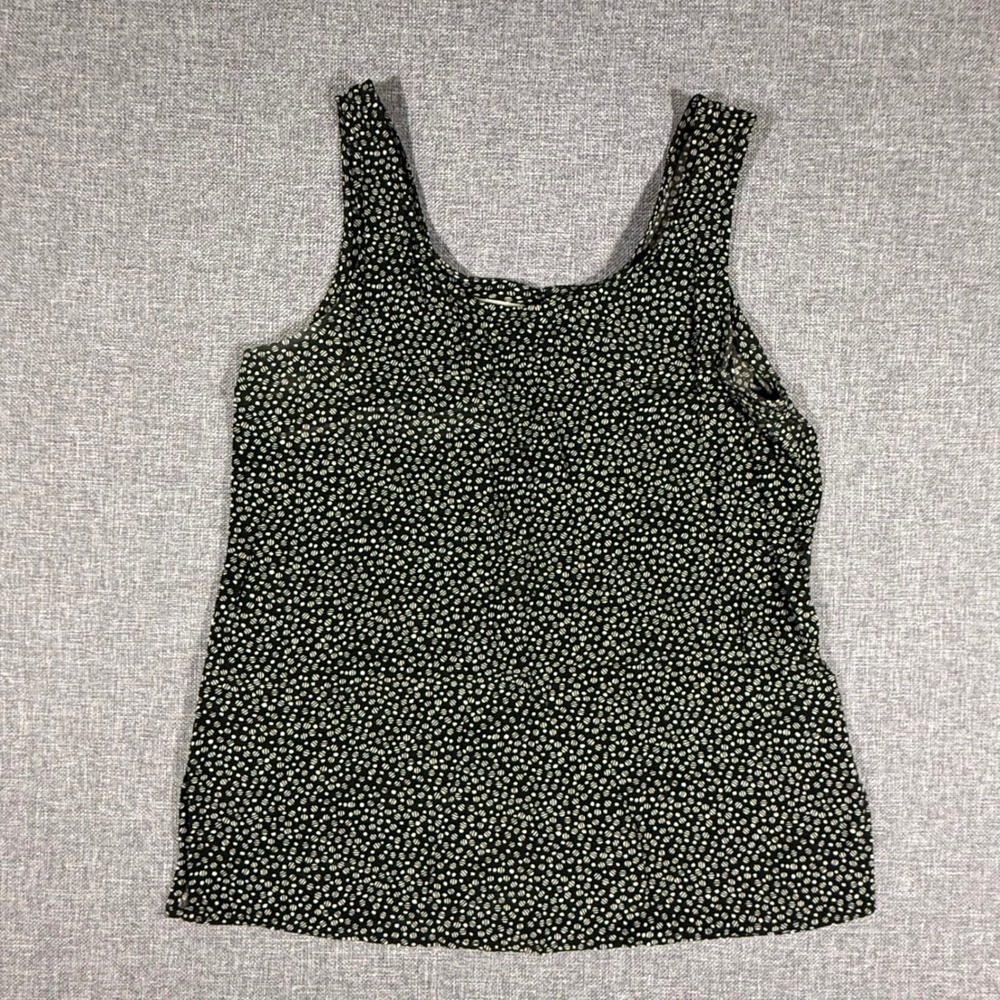 VTG JH Collectibles Tank Top Women 6P Black Polka Dot Rayon 90s Shell Office